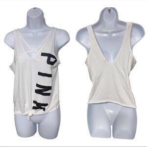 PINK athletic front knot cropped tank top